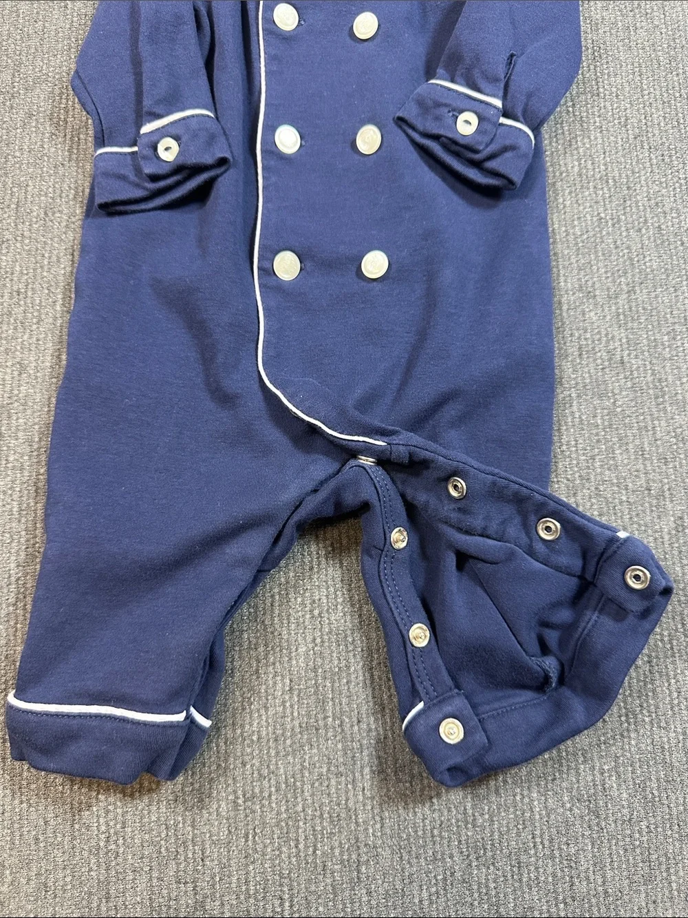 Ralph Lauren Navy Blue Double Breasted Embroidered Coverall Romper Baby Boy 3M